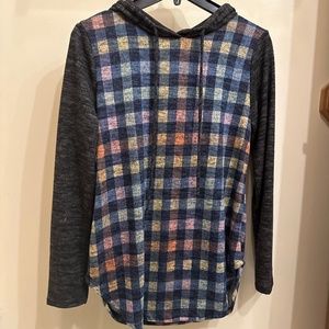 VIAMOR Women’s Lightweight Checkered Hoodie Multicolor/Grey S NWT